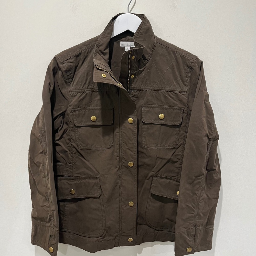 LL Bean Signature Field Jacket Women M Brown Waxed Quilted Utility Barn Outdoor